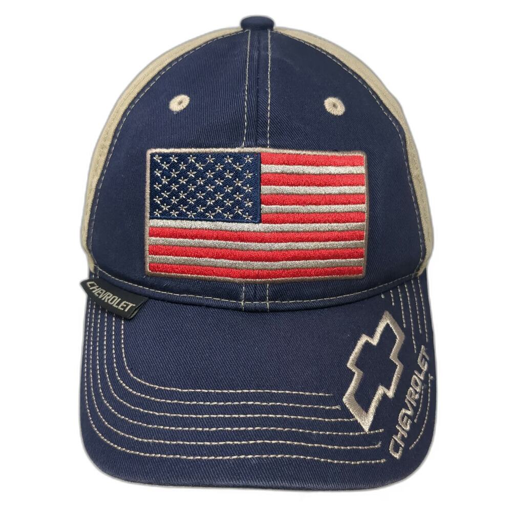 Outdoor Cap Baseball Cap Blue Beige OSFM Chevrolet US Flag Strapback Hat Logo